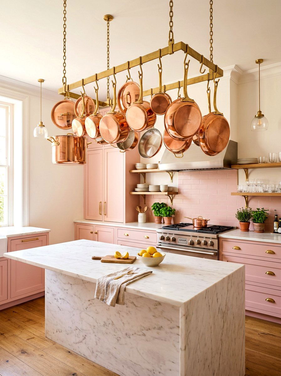 Copper cookware collection - 30 coquette kitchen ideas