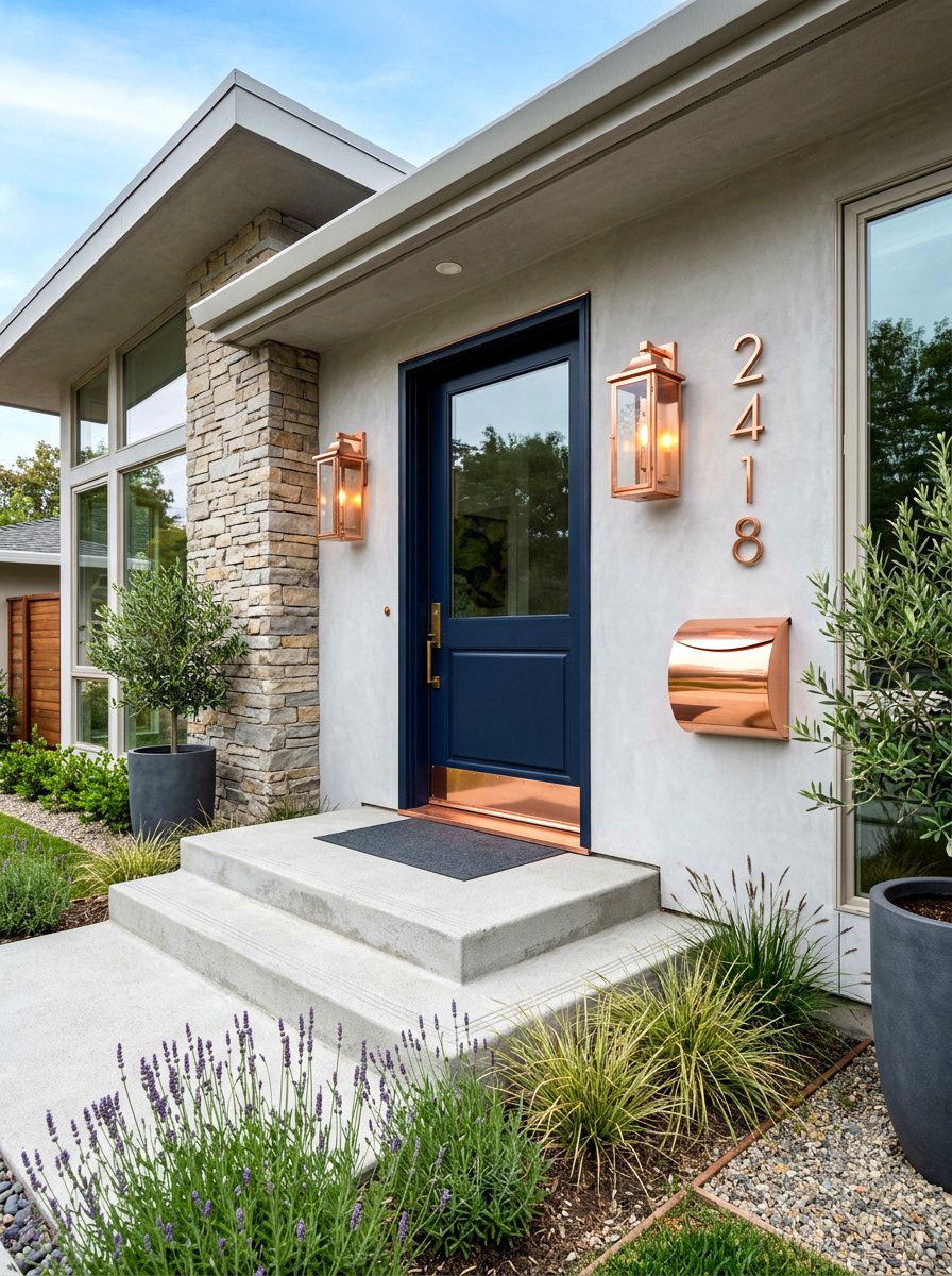 Copper entry accents - 30 charming stoop decor ideas
