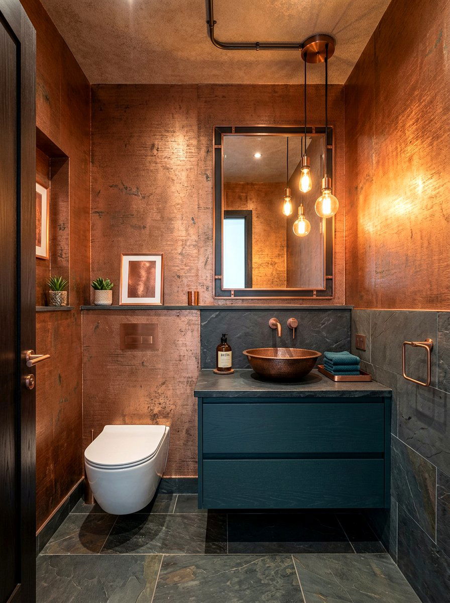 Copper finish wallpaper - 30 jewel box powder room wallpaper ideas