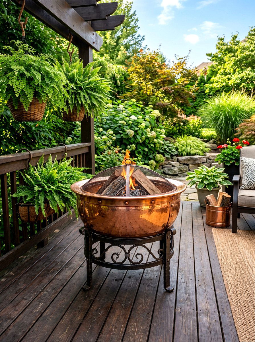 Copper fire bowl - 30 patio fire pit ideas