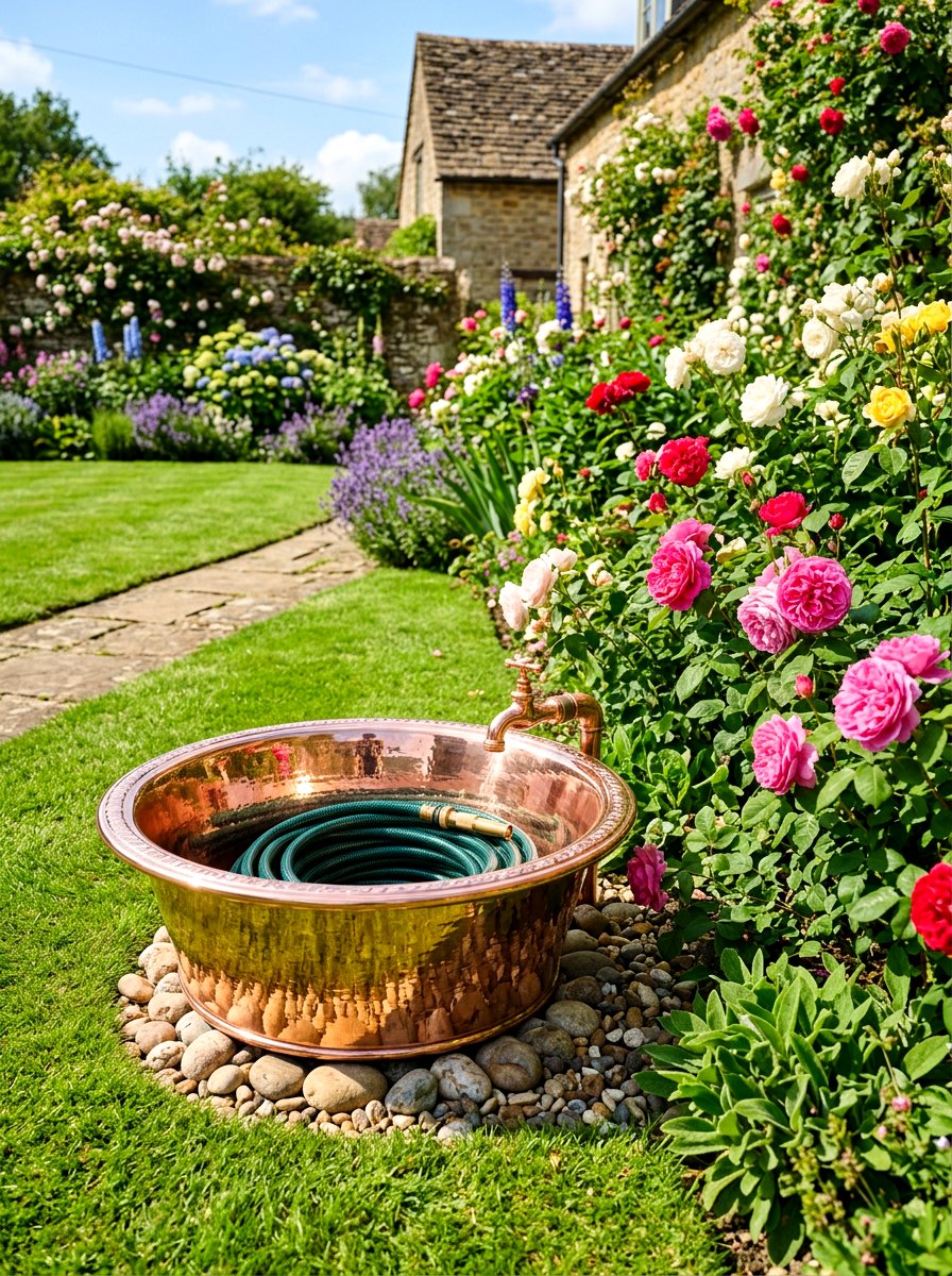 Copper garden hose basin - 30 hose reel hideaway ideas