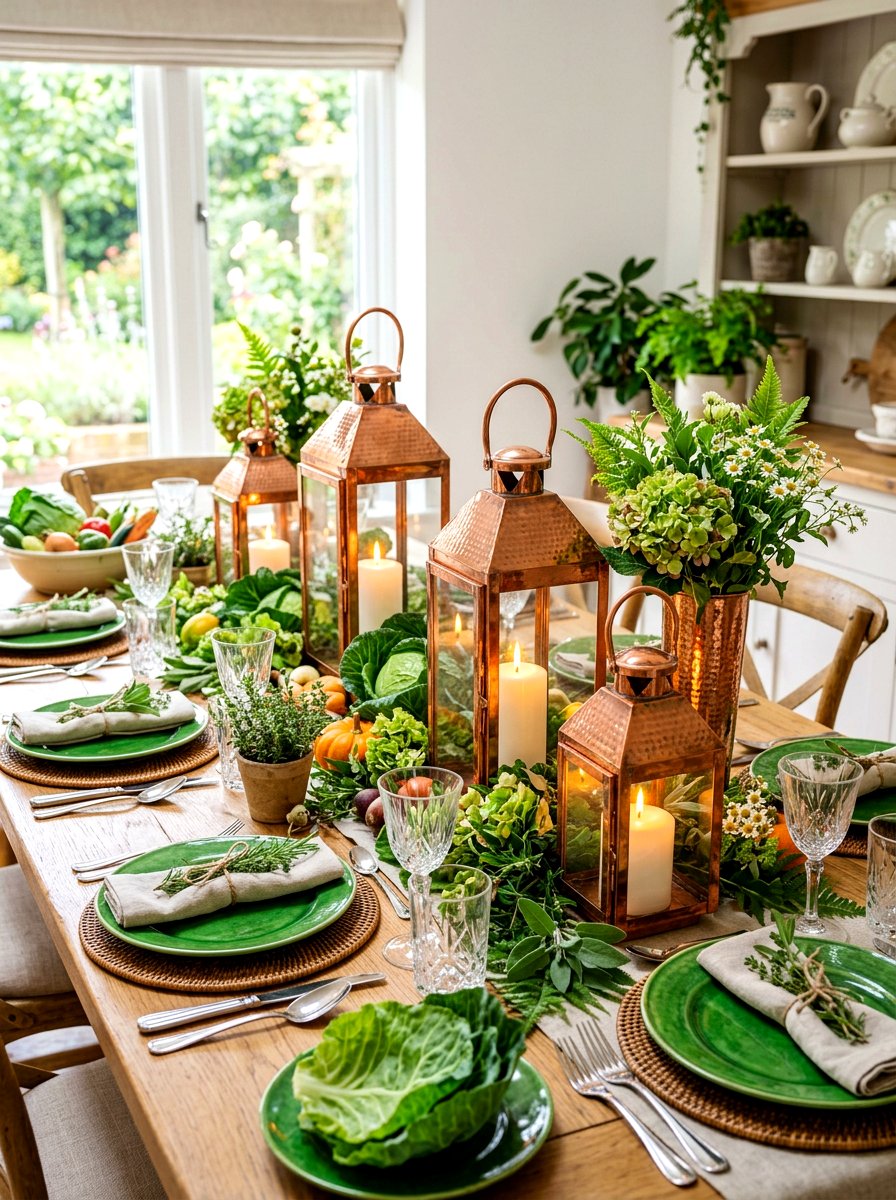 Copper garden lantern - 30 cabbagecore tablescape ideas
