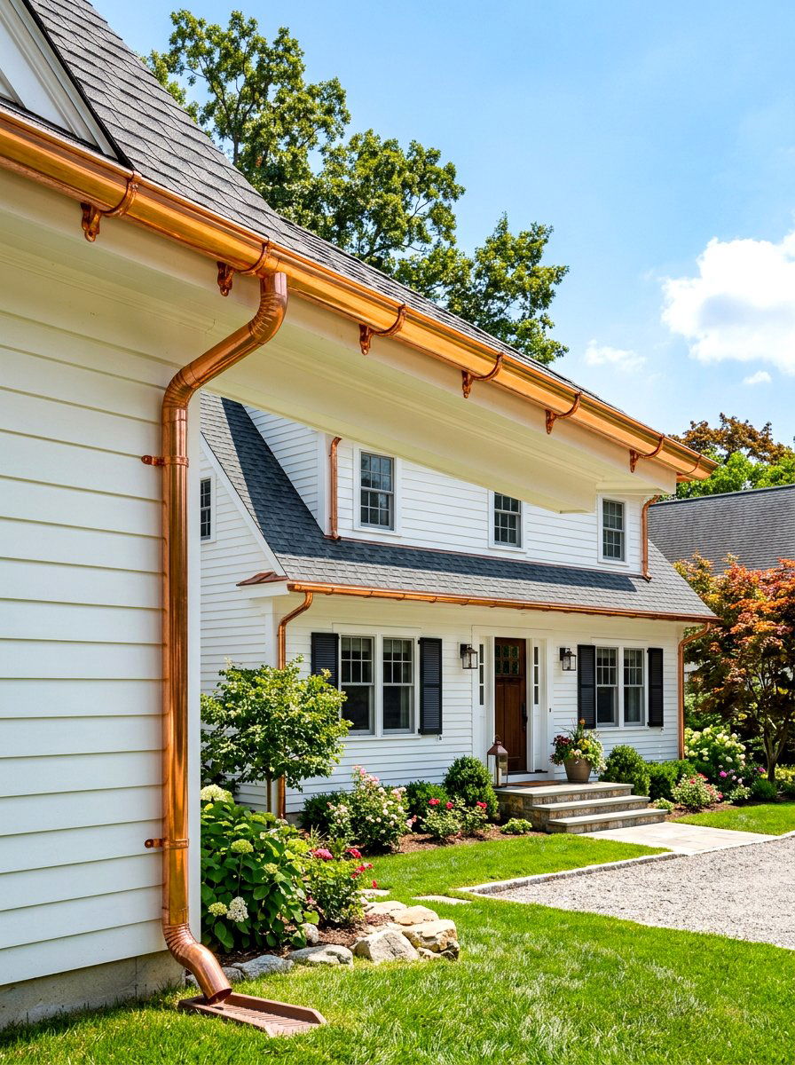 Copper gutters and downspouts - 30 colonial front porch ideas