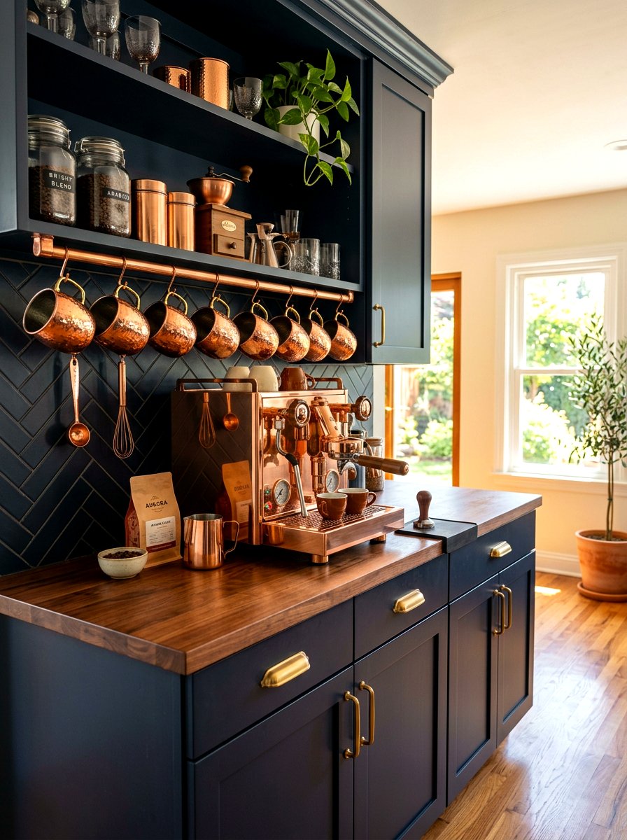 Copper kitchen accents - 30 home cafe kitchen ideas