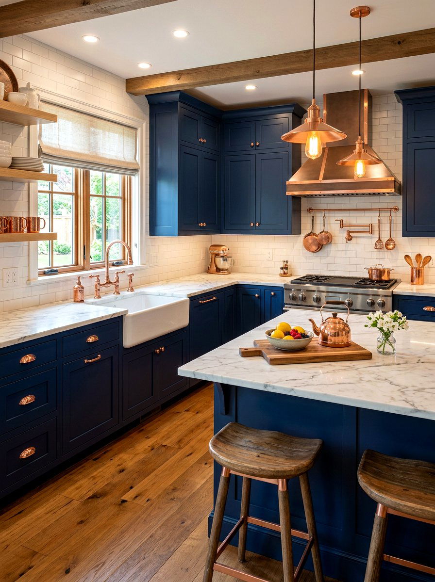 Copper kitchen hardware - 30 industrial farmhouse kitchen ideas