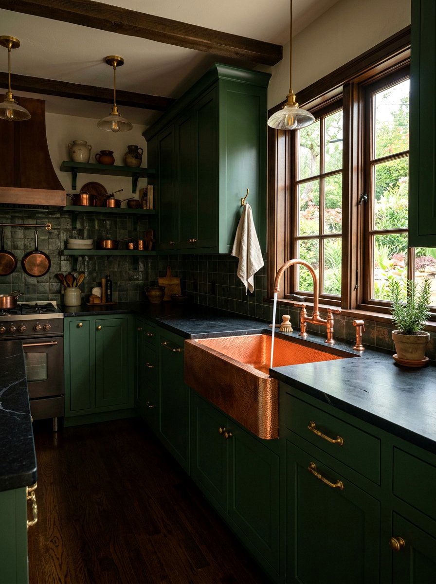 Copper kitchen sink - 30 moody kitchen ideas