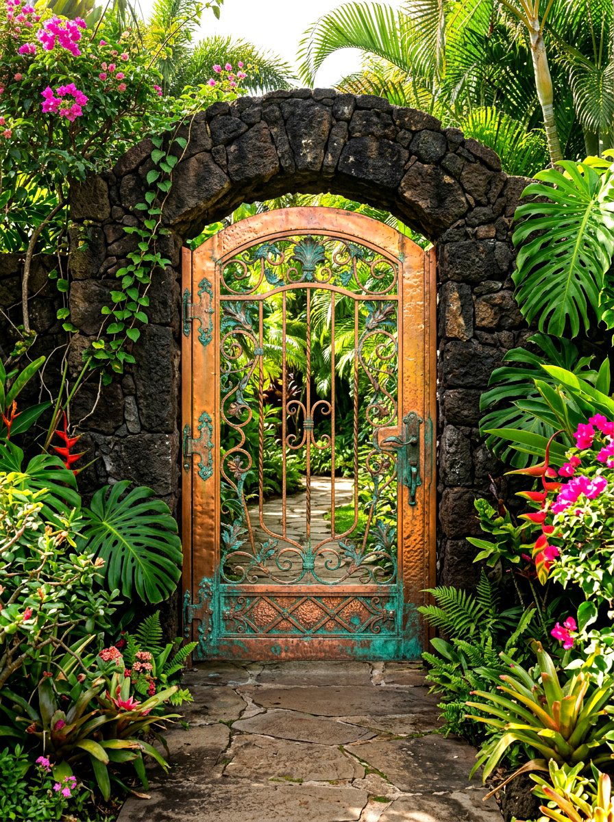 Copper metal garden gate - 30 cottage gate curb appeal ideas