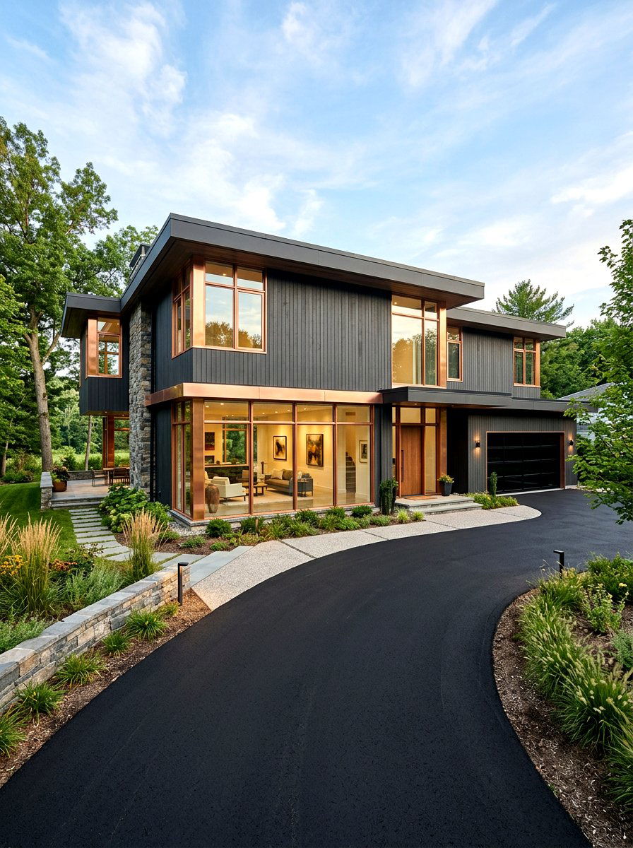 Copper metallic exterior window trim - 30 exterior window trim color ideas