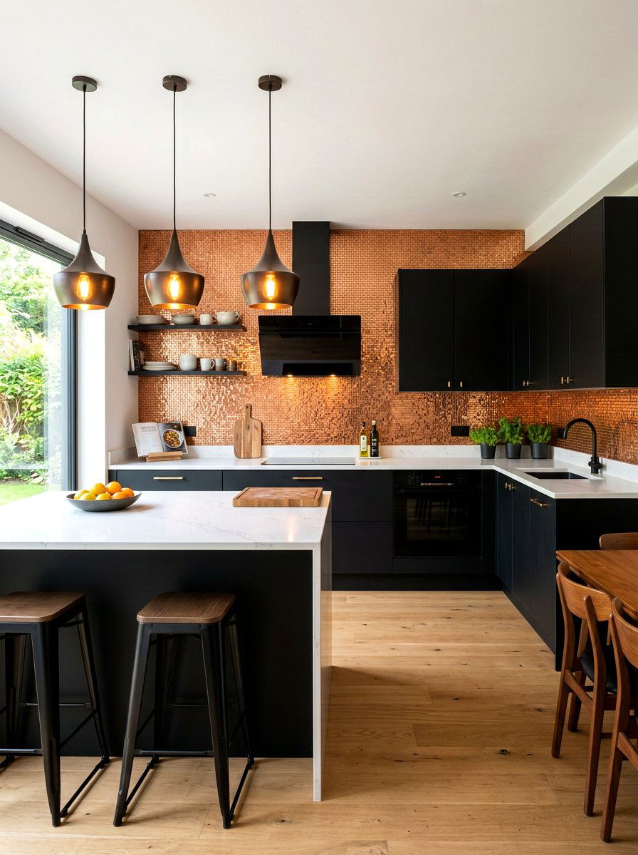 Copper mosaic backsplash - 30 niche tile contrast ideas