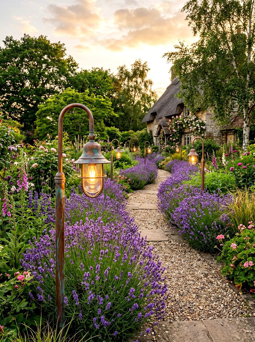 Copper path light - 30 landscape lighting ideas