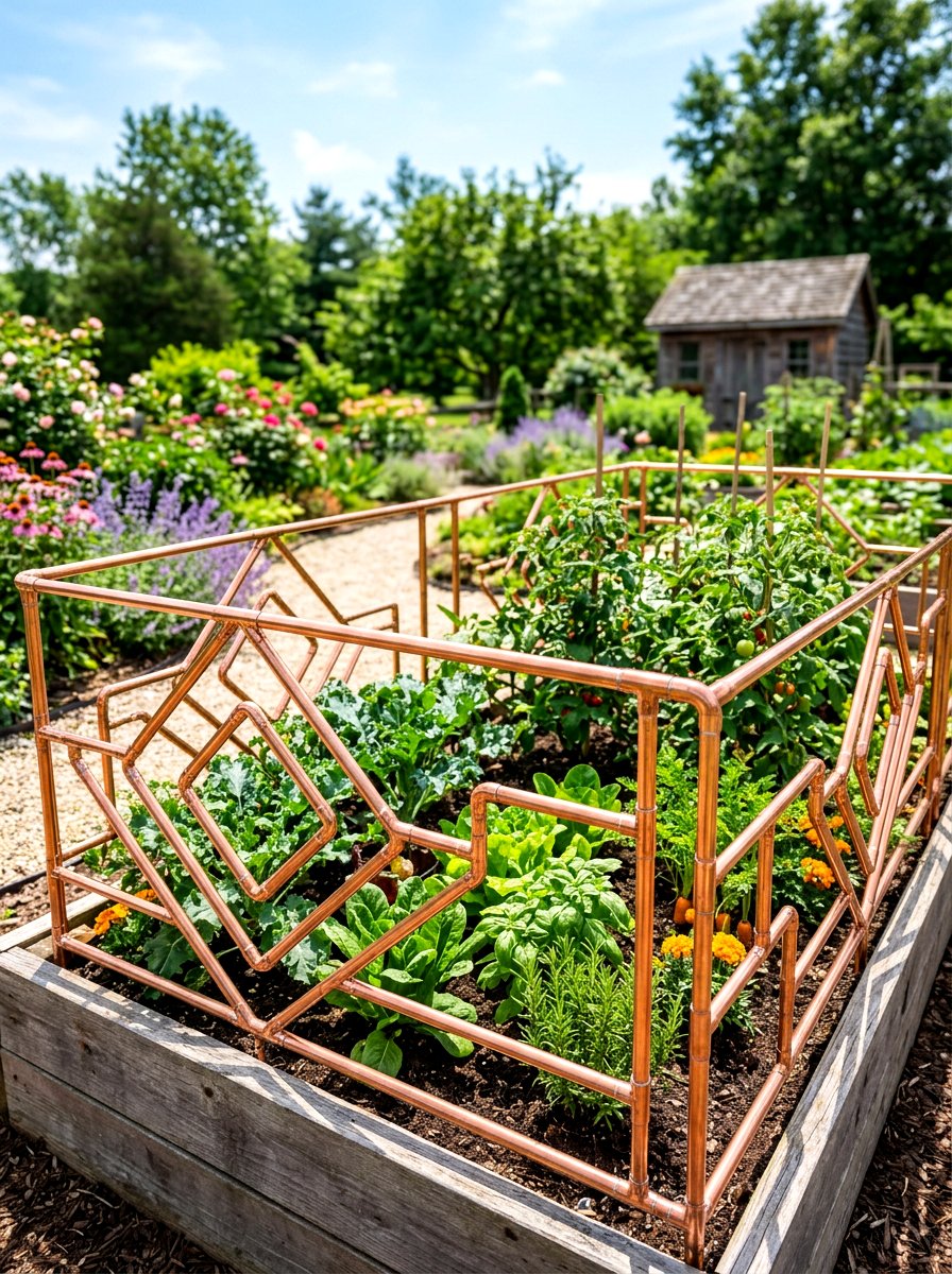 Copper pipe garden fence - 30 vegetable garden fence ideas