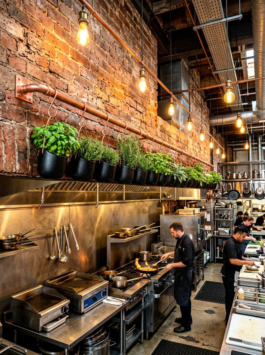 Copper pipe herb rail - 30 kitchen herb garden ideas