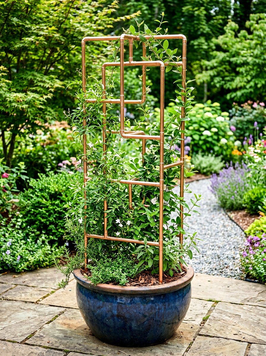 Copper pipe herb trellis - 30 backyard herb garden ideas