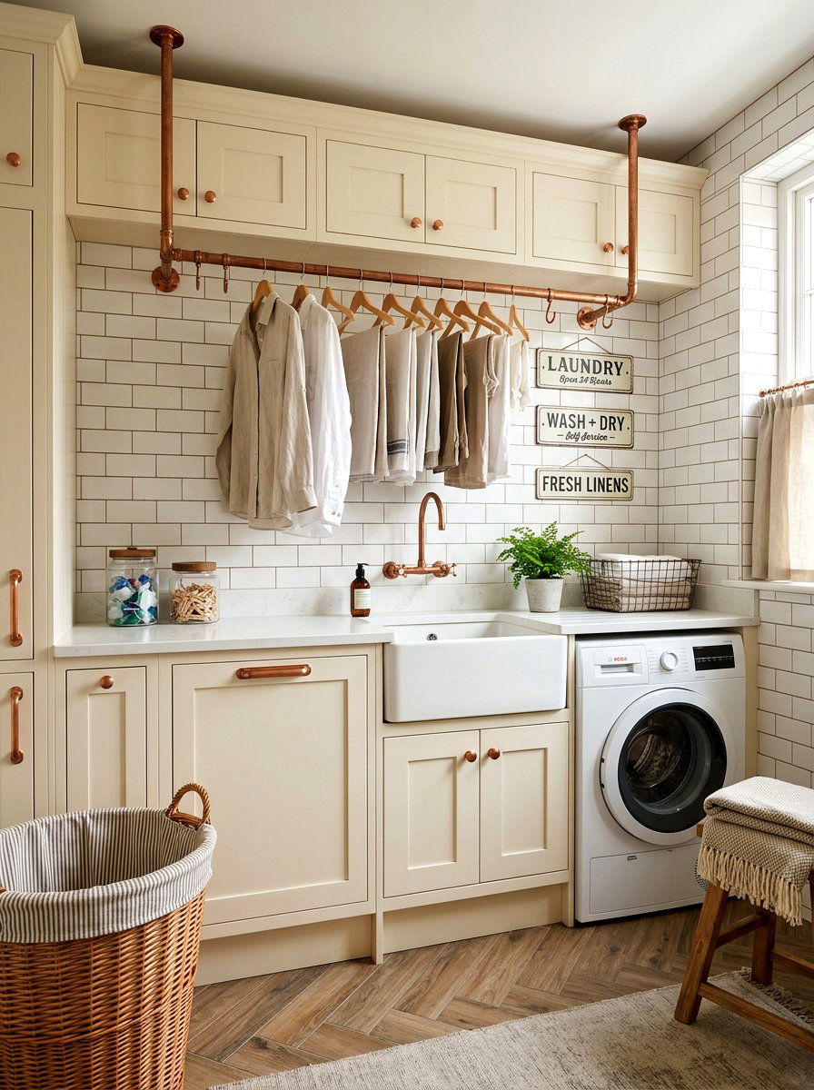 Copper pipe laundry rod - 30 laundry room hanging rod ideas