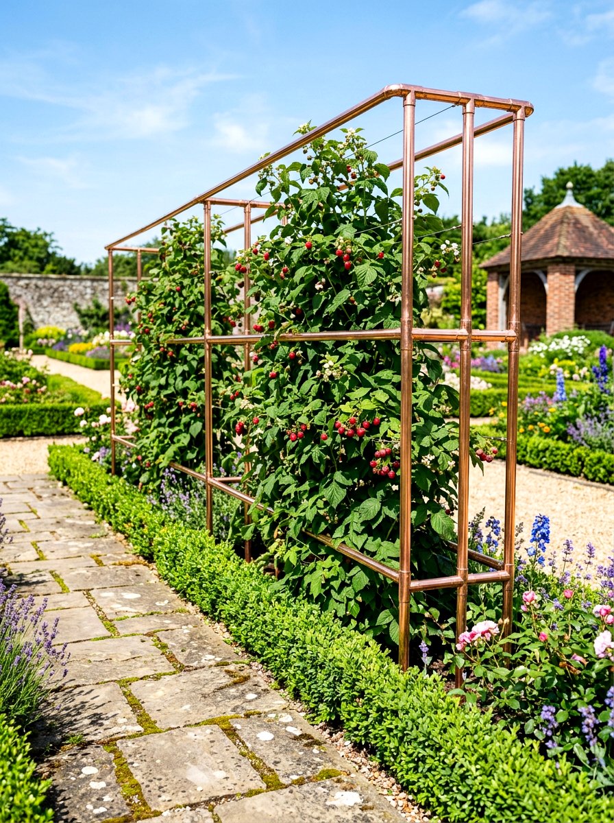 Copper pipe raspberry trellis - 30 raspberry trellis ideas
