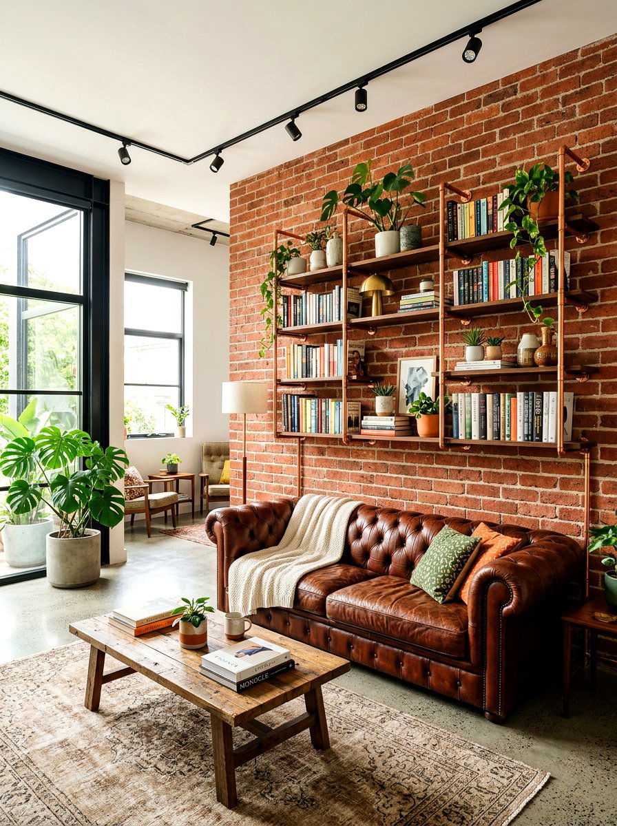 Copper pipe shelf - 30 sustainable home decor ideas