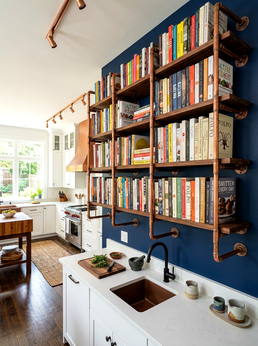Copper pipe shelving - 30 book shelf kitchen ideas