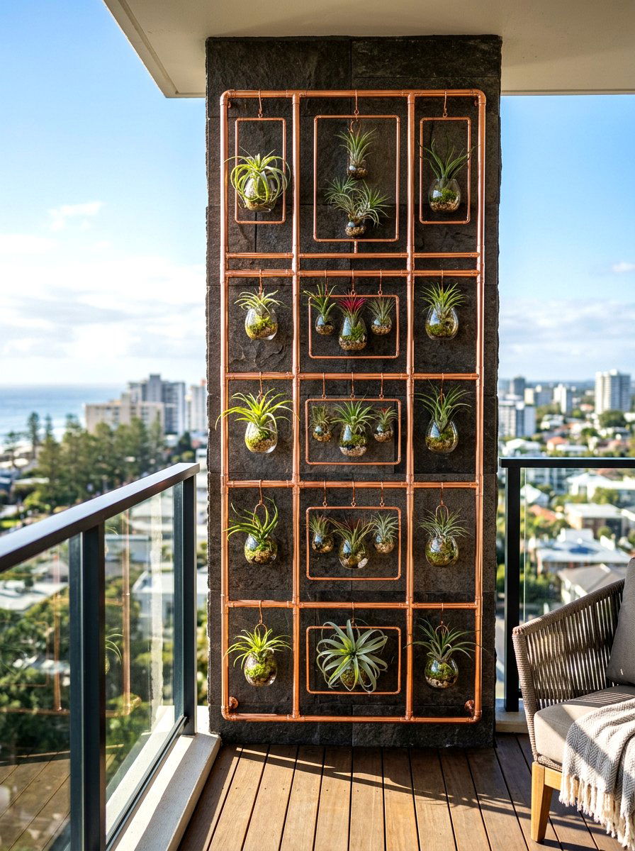 Copper pipe vertical garden - 30 balcony planter wall ideas