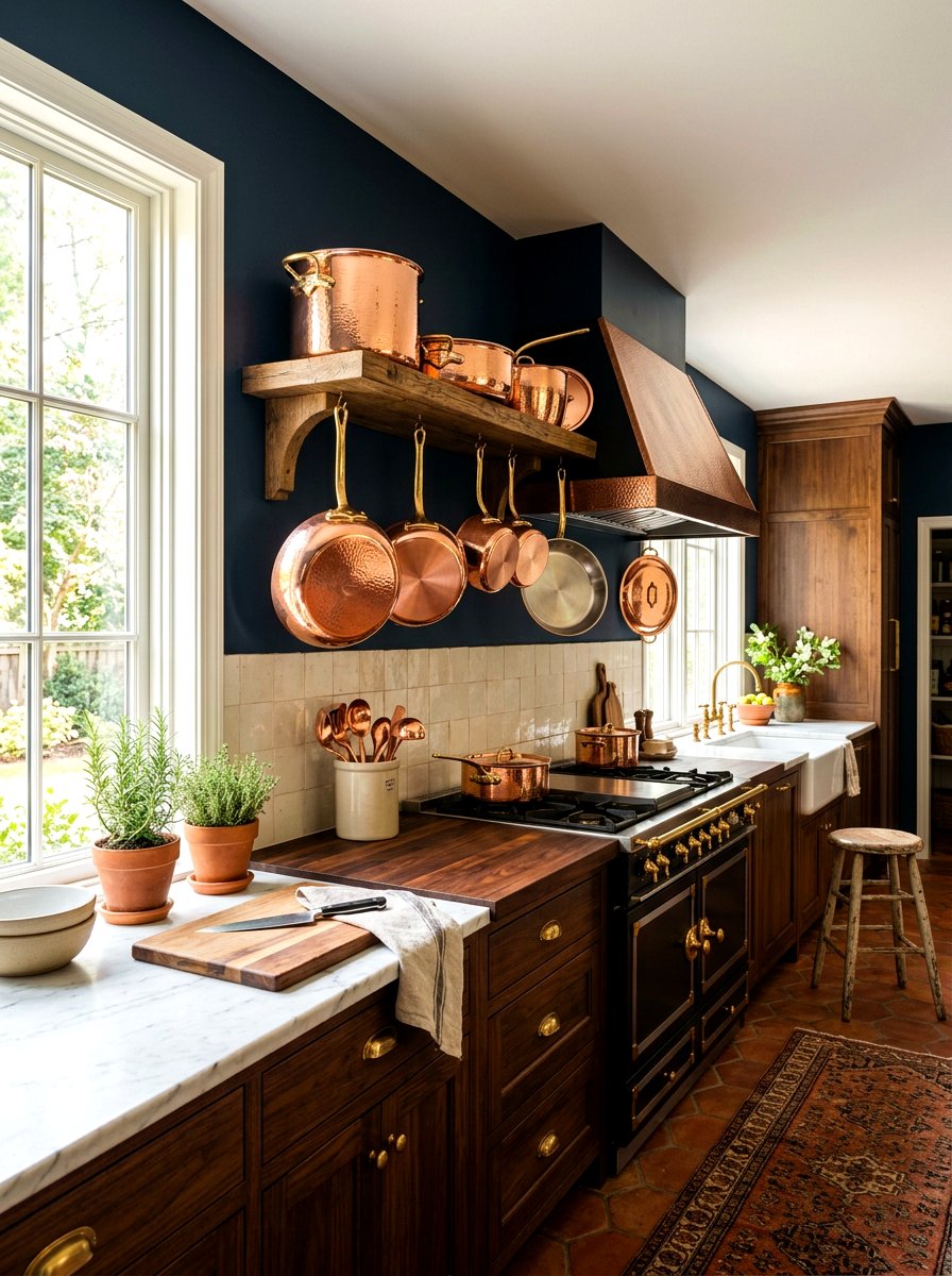 Copper pot display - 30 TikTok kitchen decor ideas