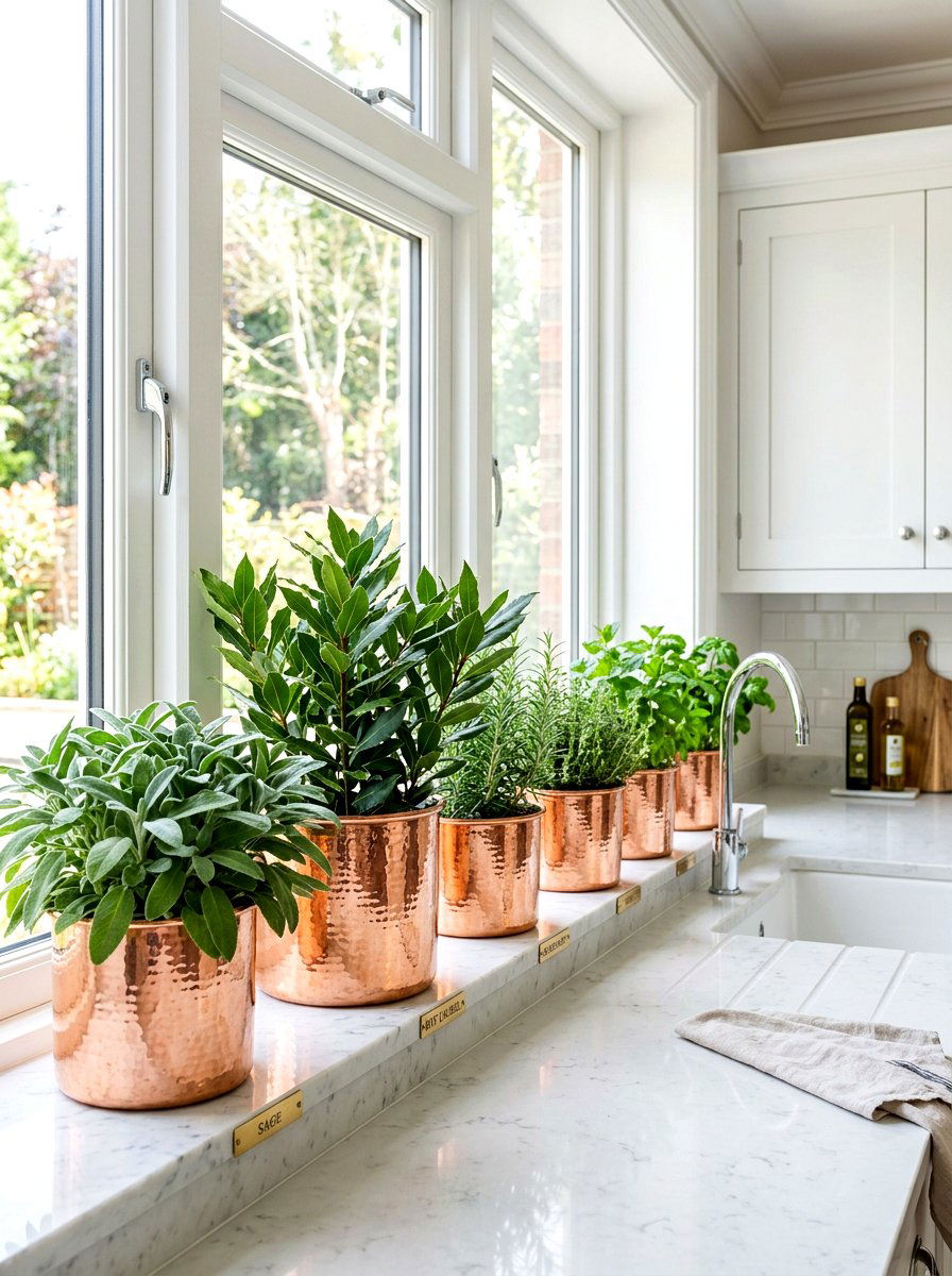 Copper pot herb garden - 30 windowsill herb garden ideas