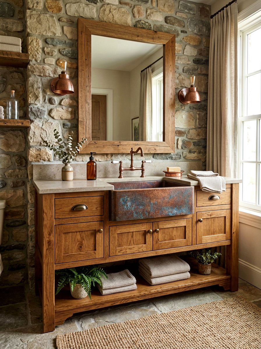 Copper sink farmhouse vanity - 30 farmhouse bathroom vanity ideas