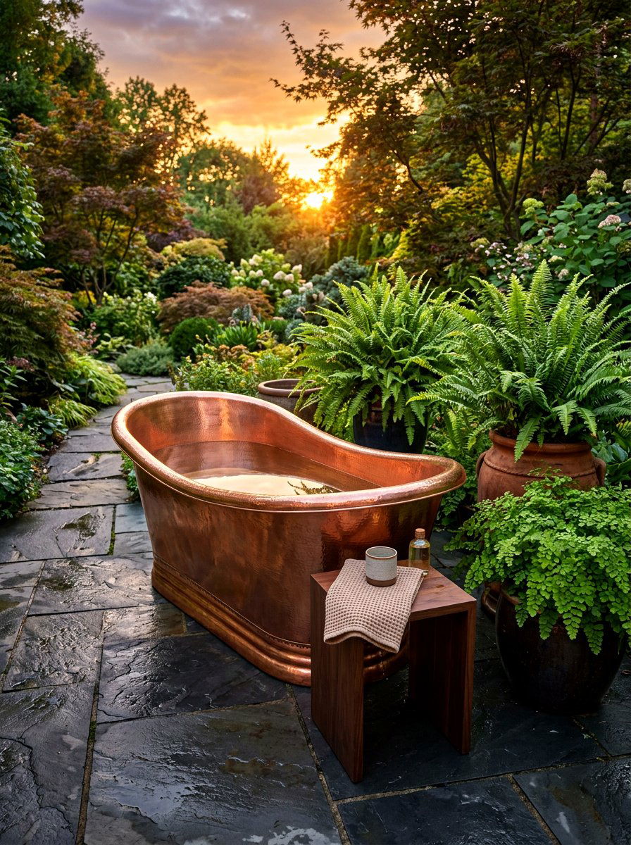Copper soaking tub - 30 outdoor bath ideas