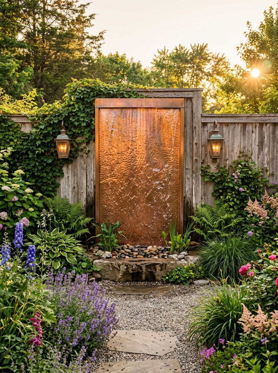 Copper wall water feature - 30 wall fountain ideas