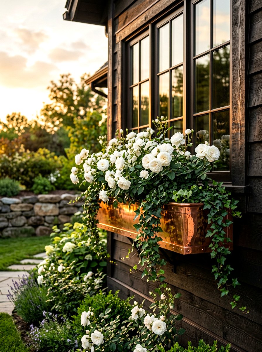 Copper window planter - 30 front window planter ideas