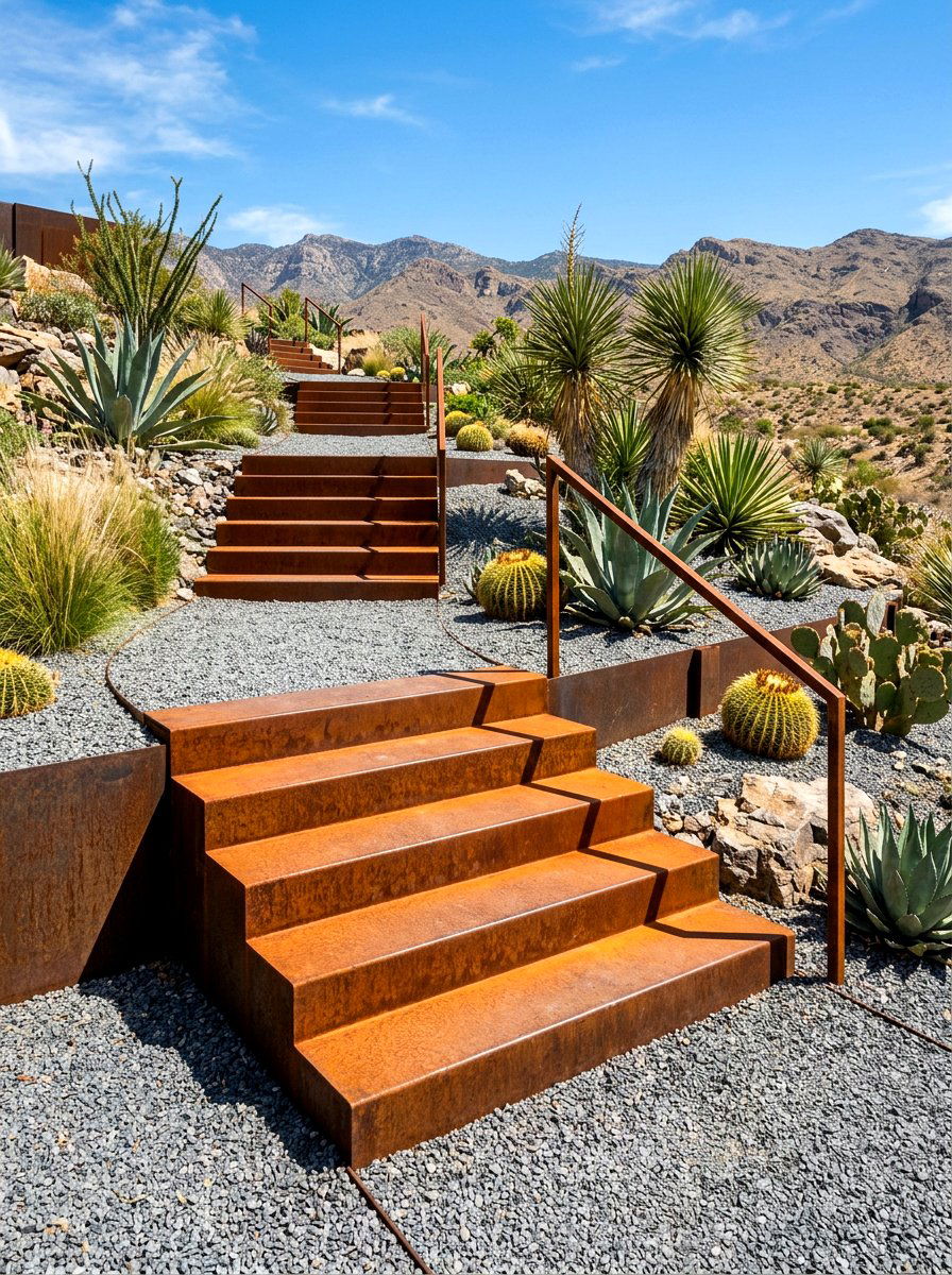 Cor Ten Steel Steps - 30 retaining wall stairs ideas