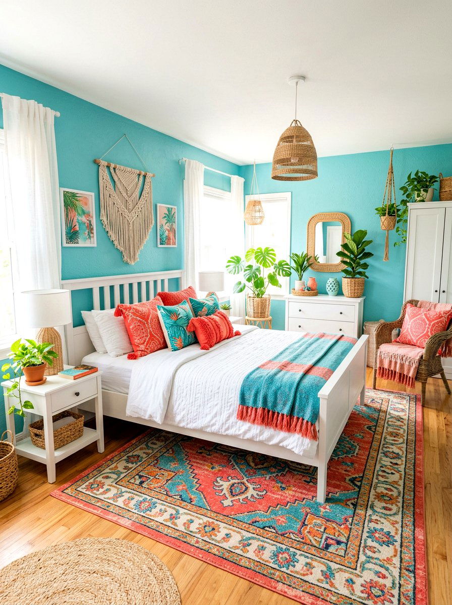 Coral And Turquoise Bedroom - 30 bedroom color scheme ideas