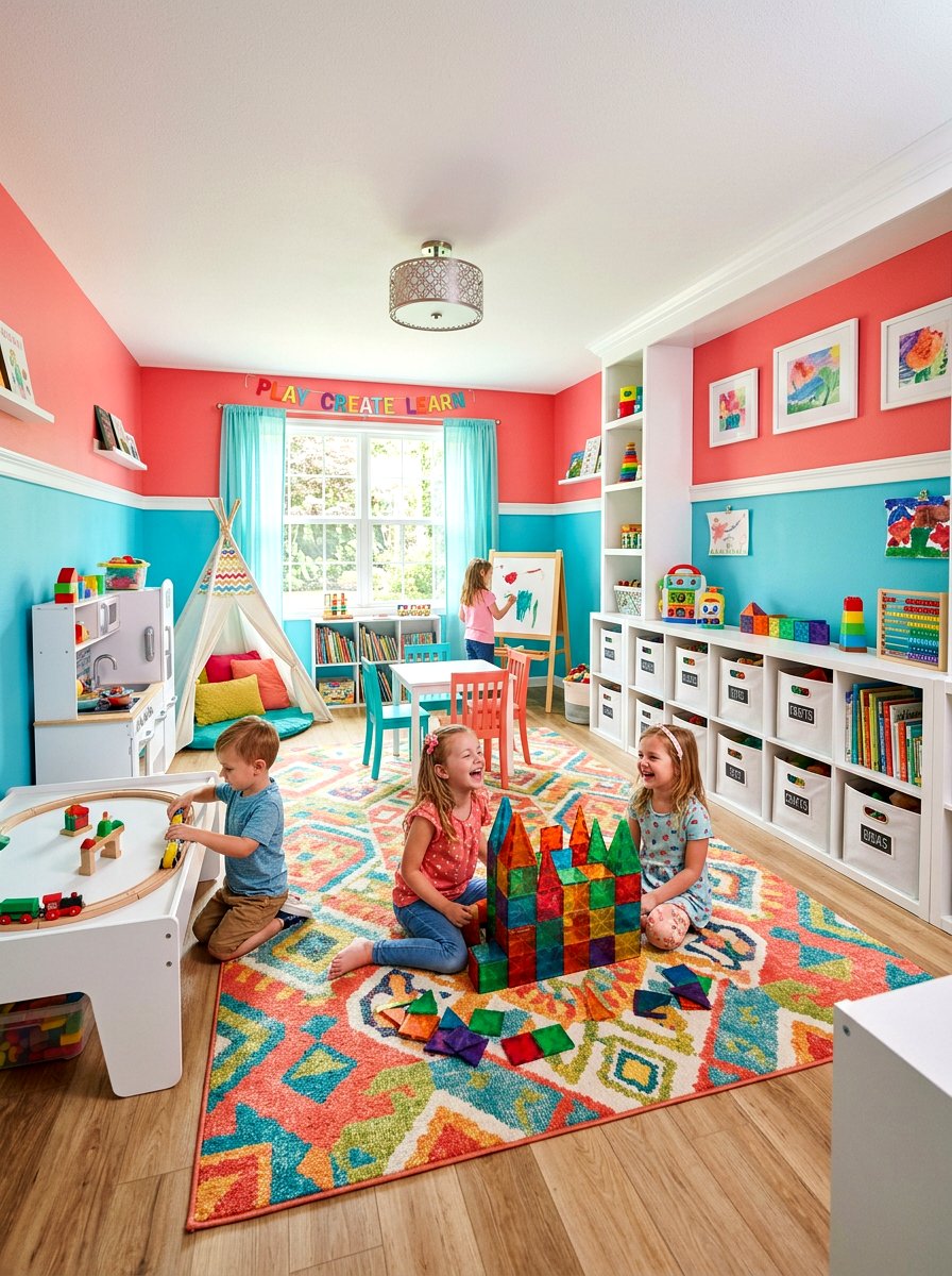 Coral And Turquoise Playroom - 30 color blocked room ideas