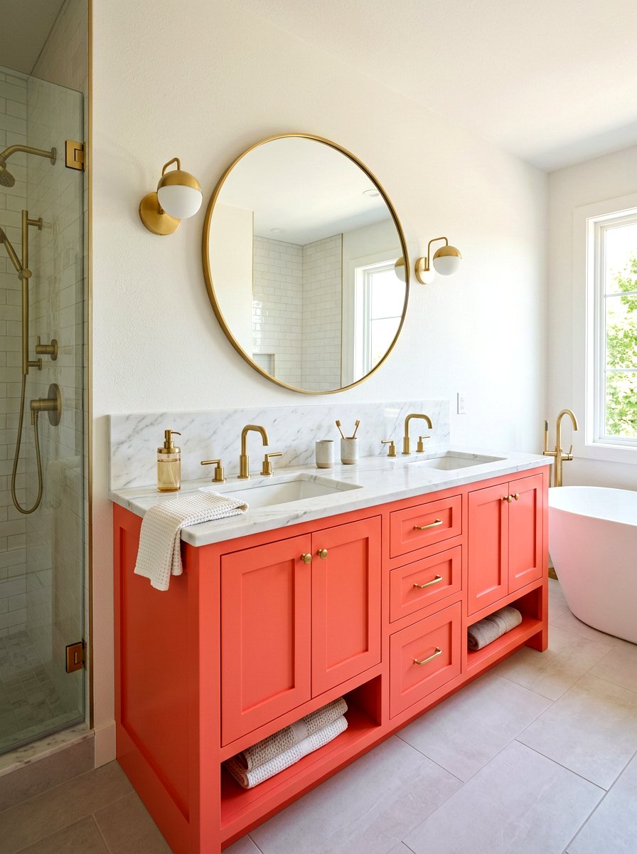 Coral Bathroom Vanity - 30 coral bathroom decor ideas