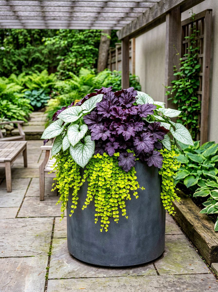 Coral Bells Foliage Arrangement - 30 shade container garden ideas