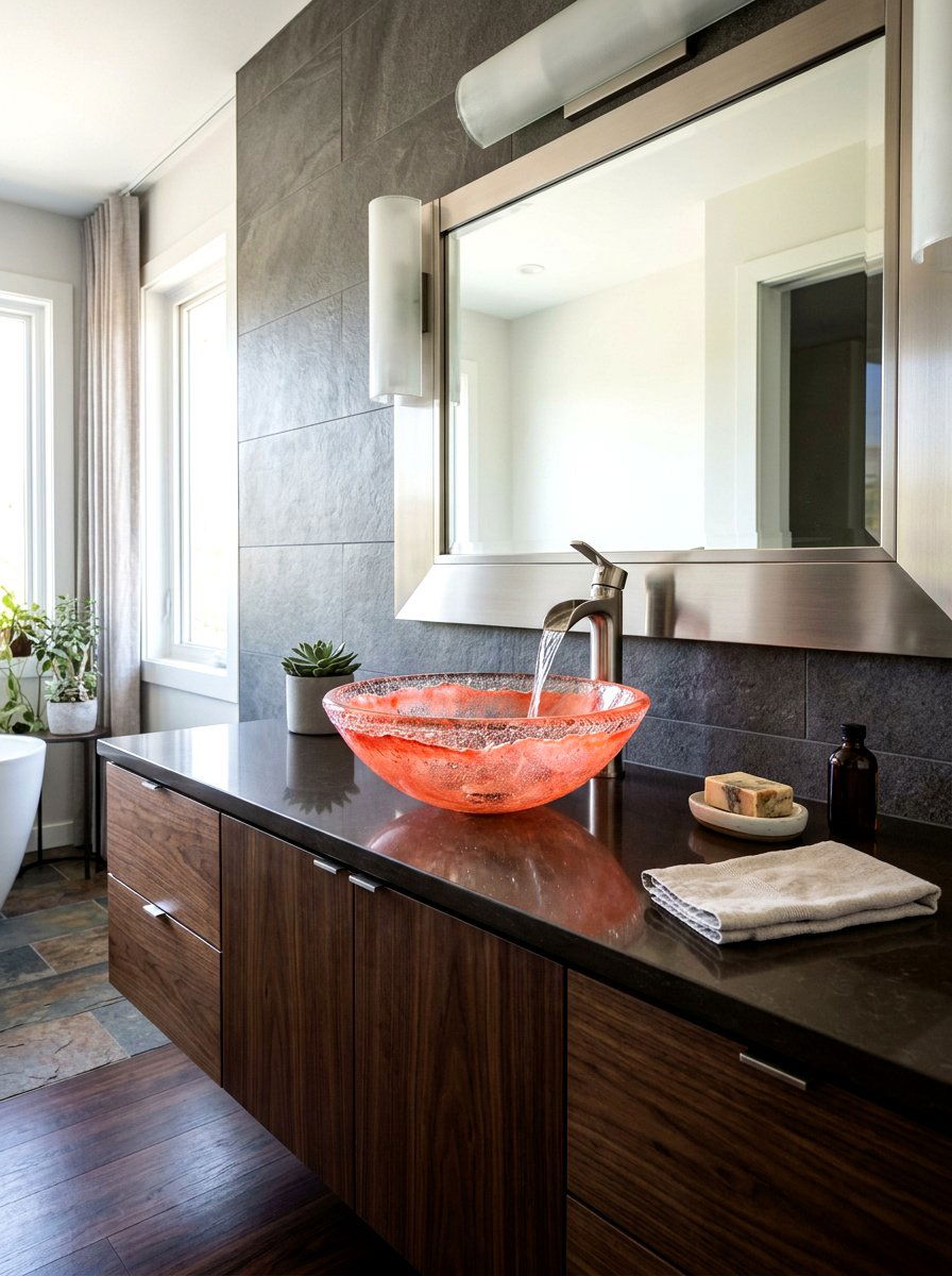 Coral Glass Bathroom Vessel Sink - 30 coral bathroom decor ideas