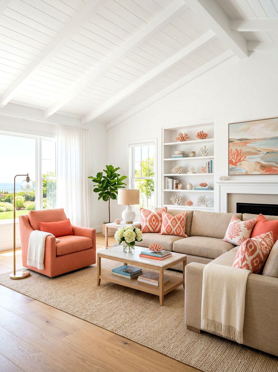 Coral Living Room - 30 ocean inspired living room ideas
