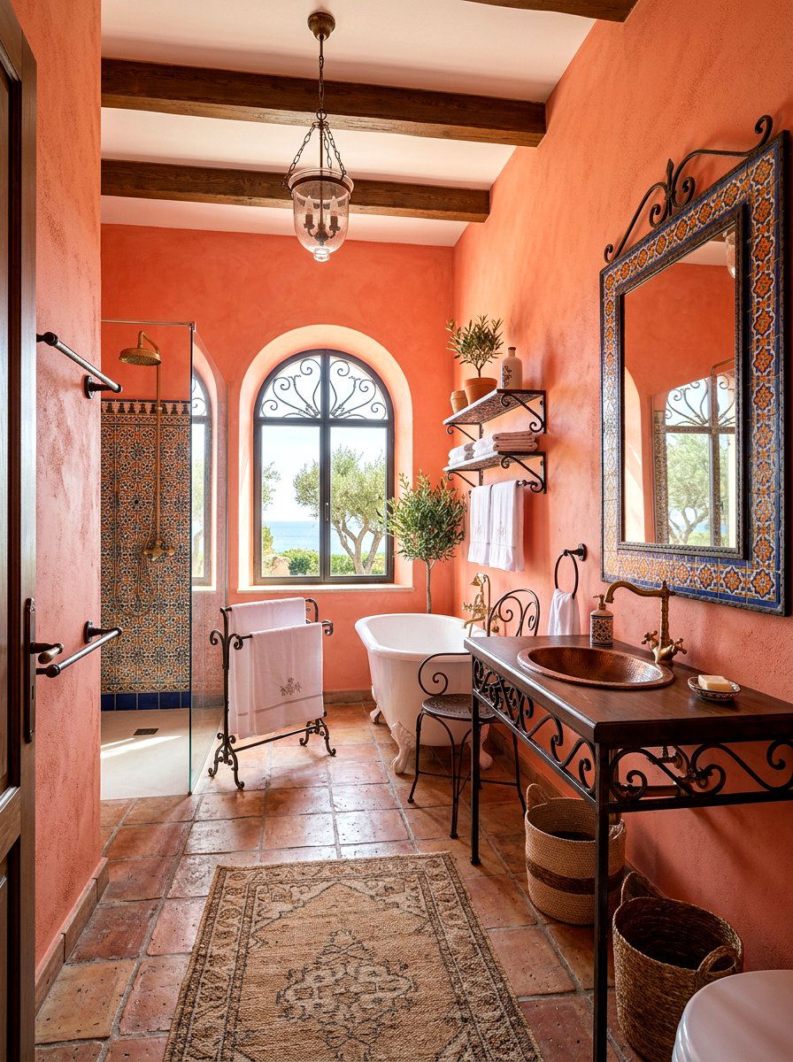 Coral Mediterranean Bathroom - 30 coral bathroom decor ideas