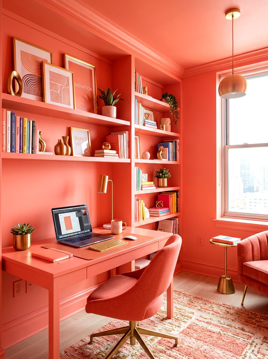 Coral Office - 30 color drenched office ideas
