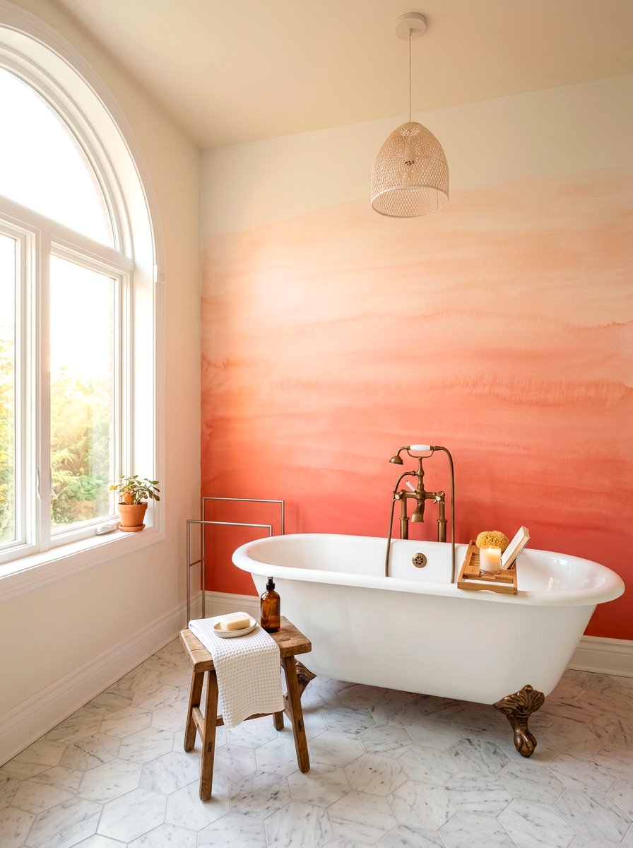 Coral Ombre Bathroom Wall - 30 coral bathroom decor ideas
