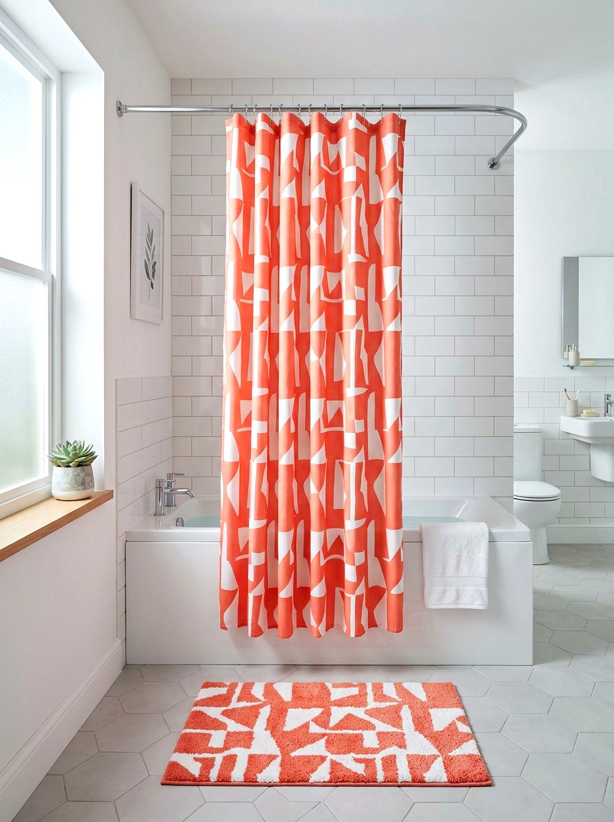 Coral Patterned Shower Curtain - 30 coral bathroom decor ideas