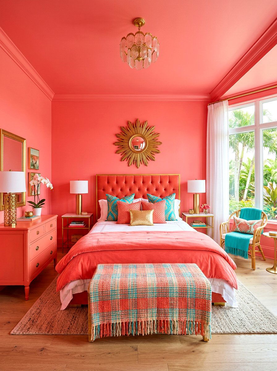 Coral Pink Bedroom - 30 color drenched kids room ideas