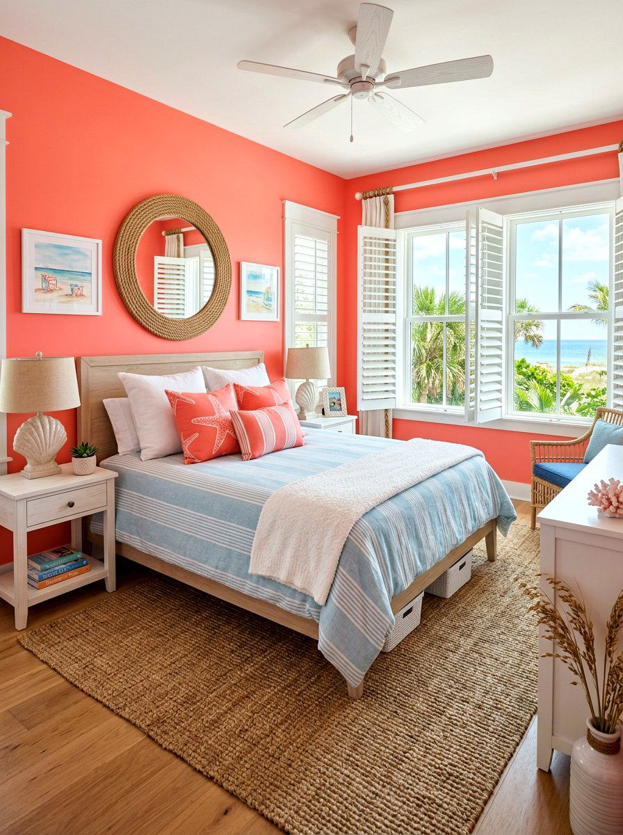 Coral Pink Coastal Bedroom - 30 pink bedroom ideas