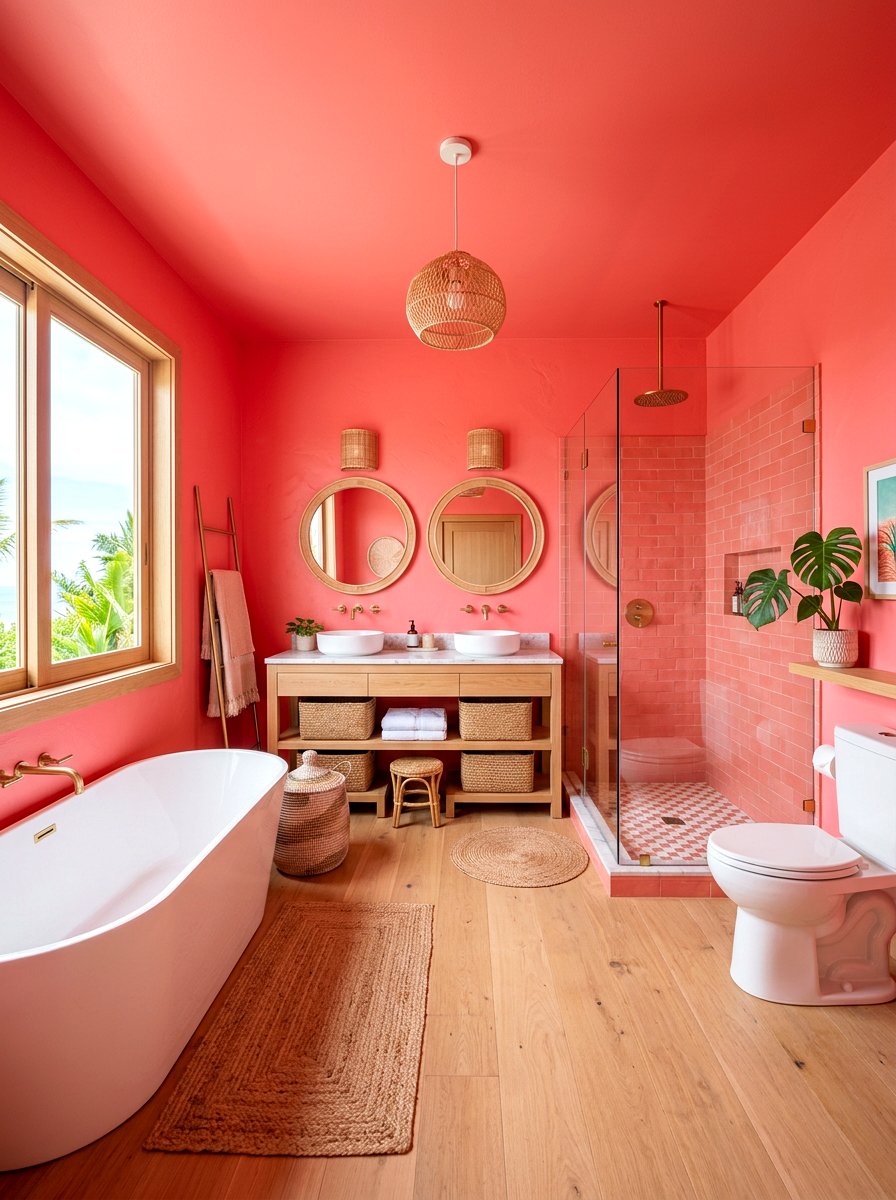 Coral Pink Vibrant Bathroom - 30 bathroom drenching ideas