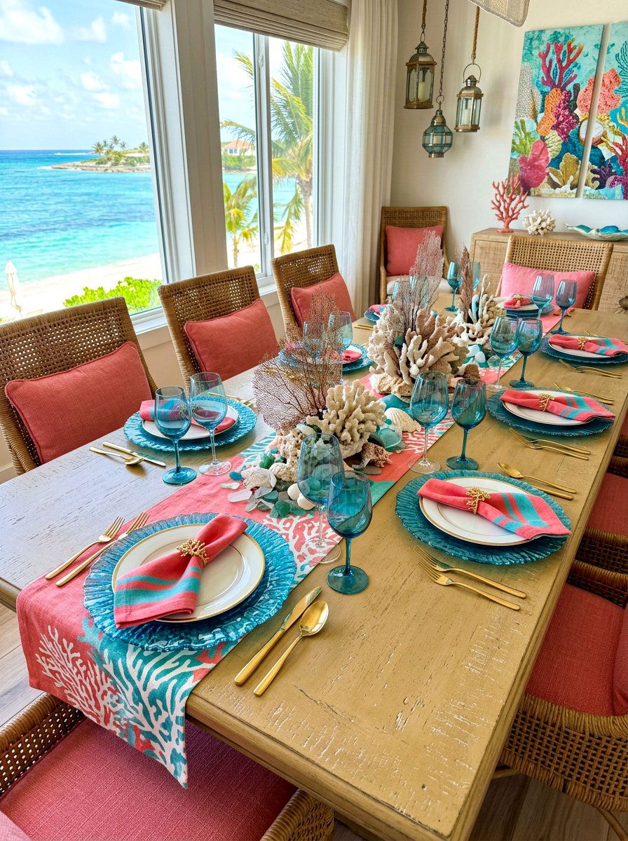 Coral Reef Inspired Dining - 30 seafood dinner table ideas aesthetic