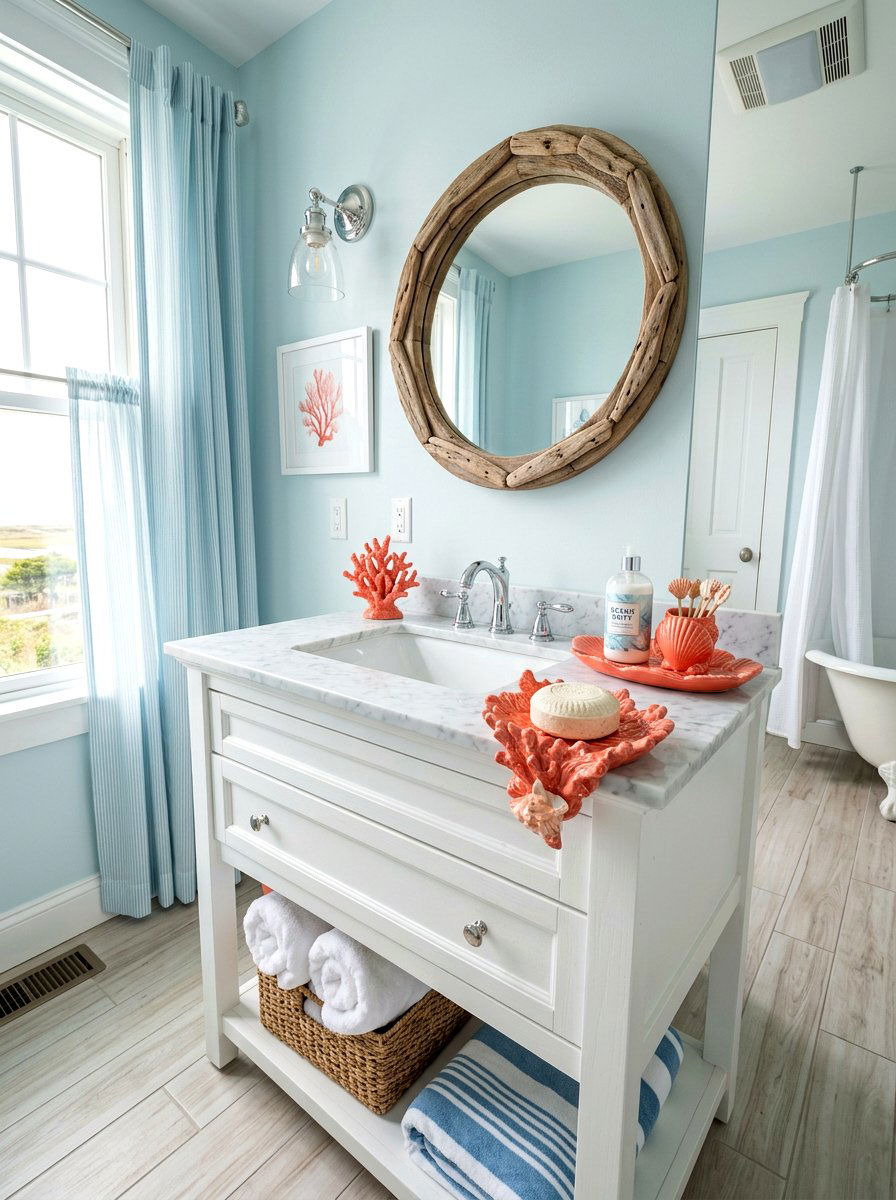 Coral Seashell Bathroom Accent - 30 coral bathroom decor ideas