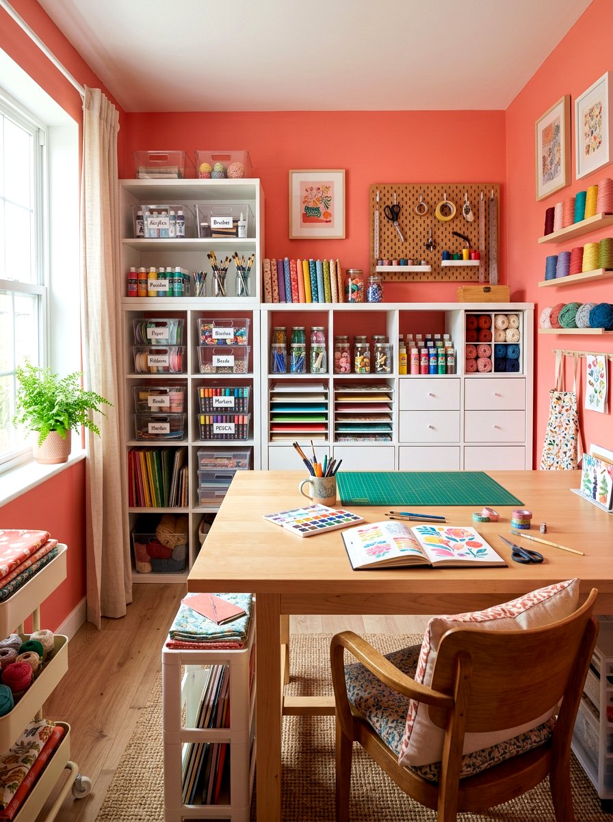Coral Small Craft Room - 30 small room big color ideas