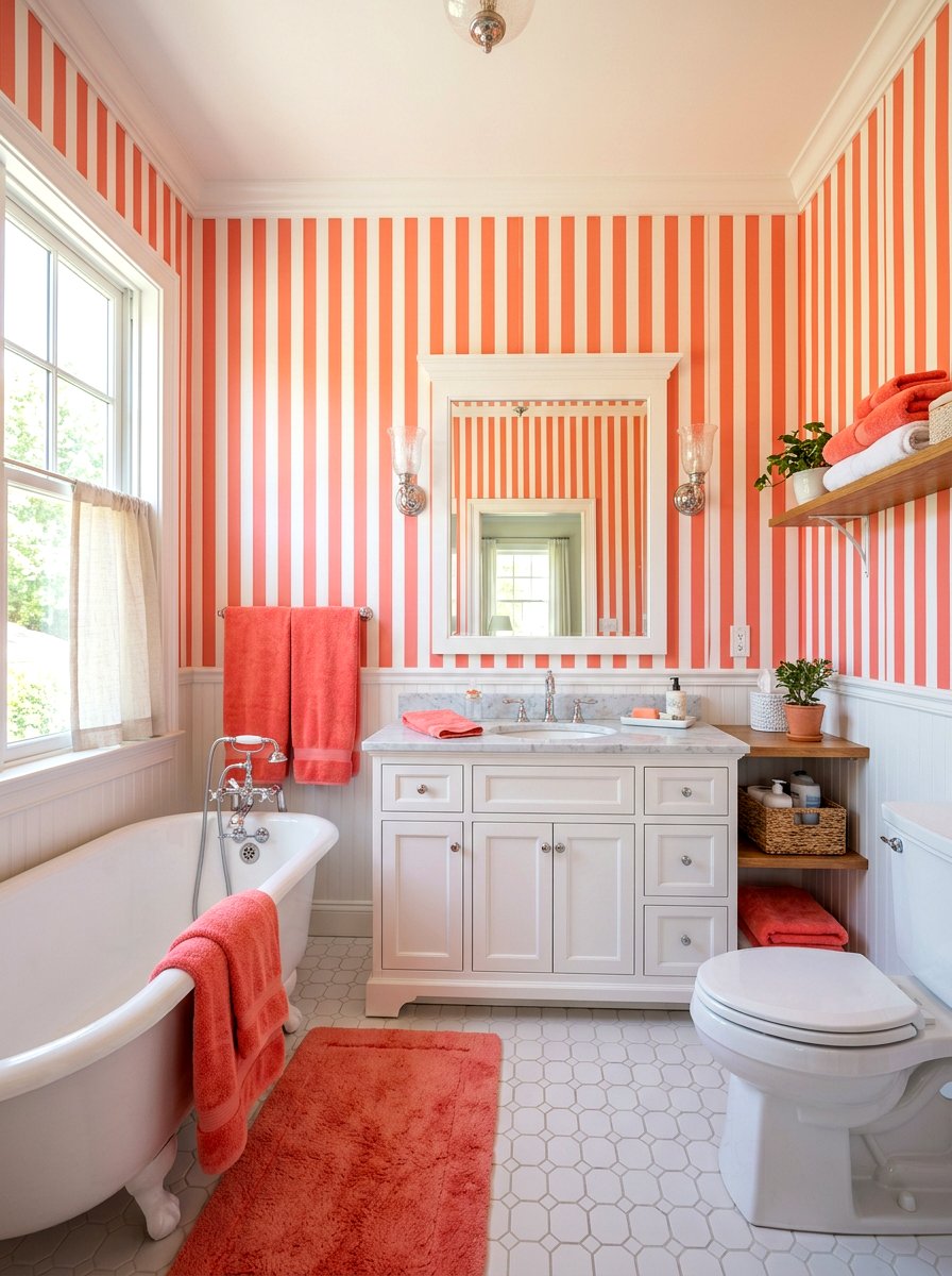 Coral Stripes Bathroom Decor - 30 coral bathroom decor ideas