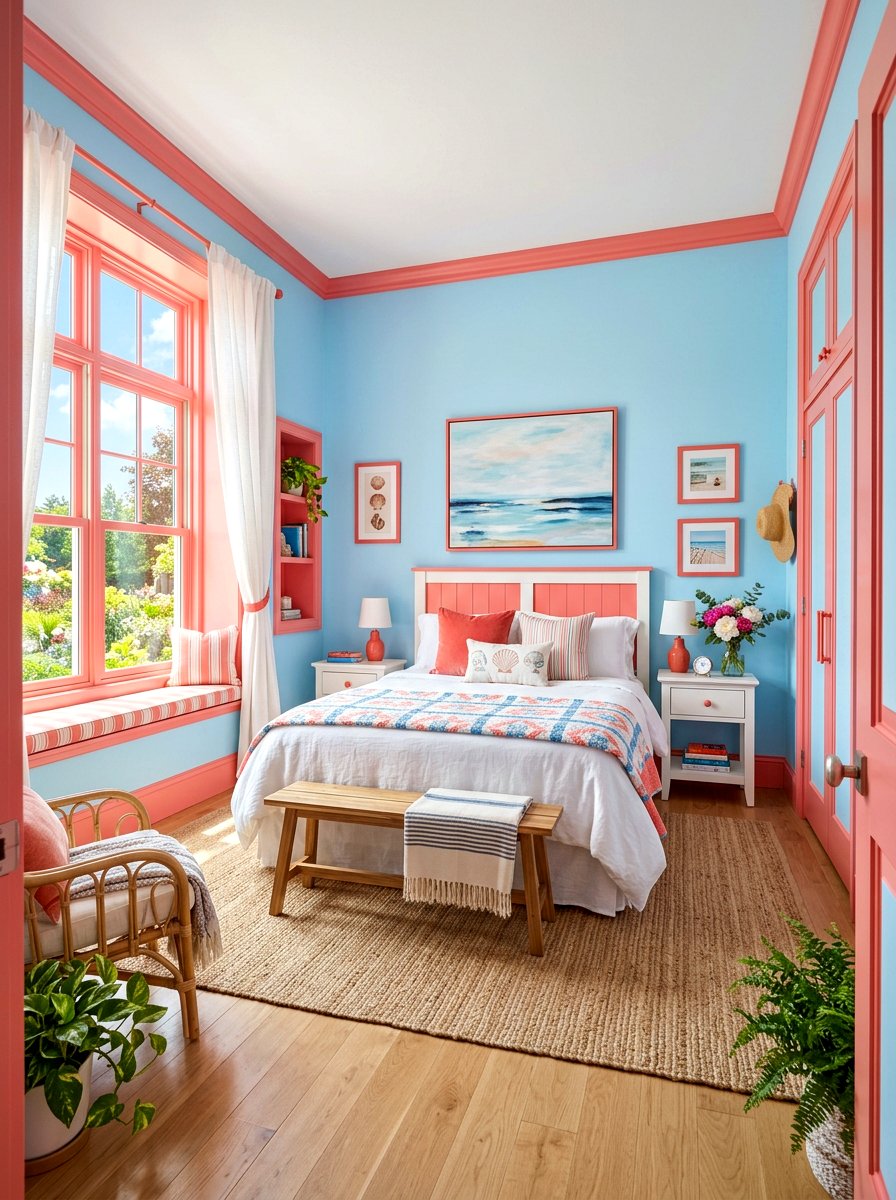 Coral Trim Bedroom - 30 painted trim bedroom ideas