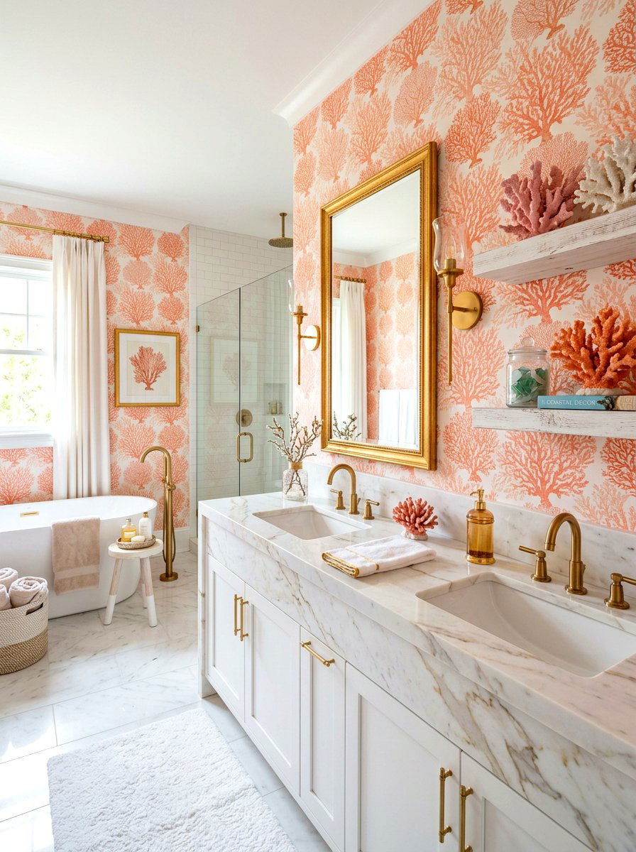 Coral accent bathroom - 30 nautical bathroom ideas
