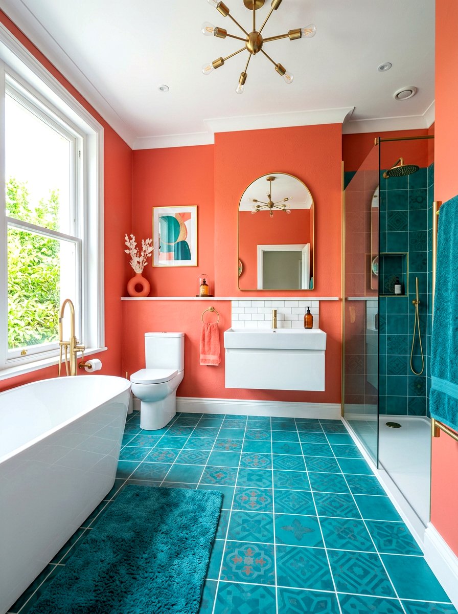 Coral and Teal Bathroom Palette - 30 coral bathroom decor ideas