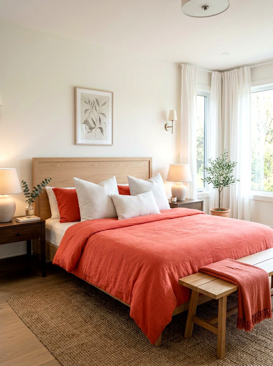Coral bedroom bedding - 30 coral decor ideas